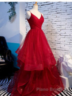 V Neck Burgundy Formal Prom Dresses, Wine Red V Neck Formal Evening Dresses