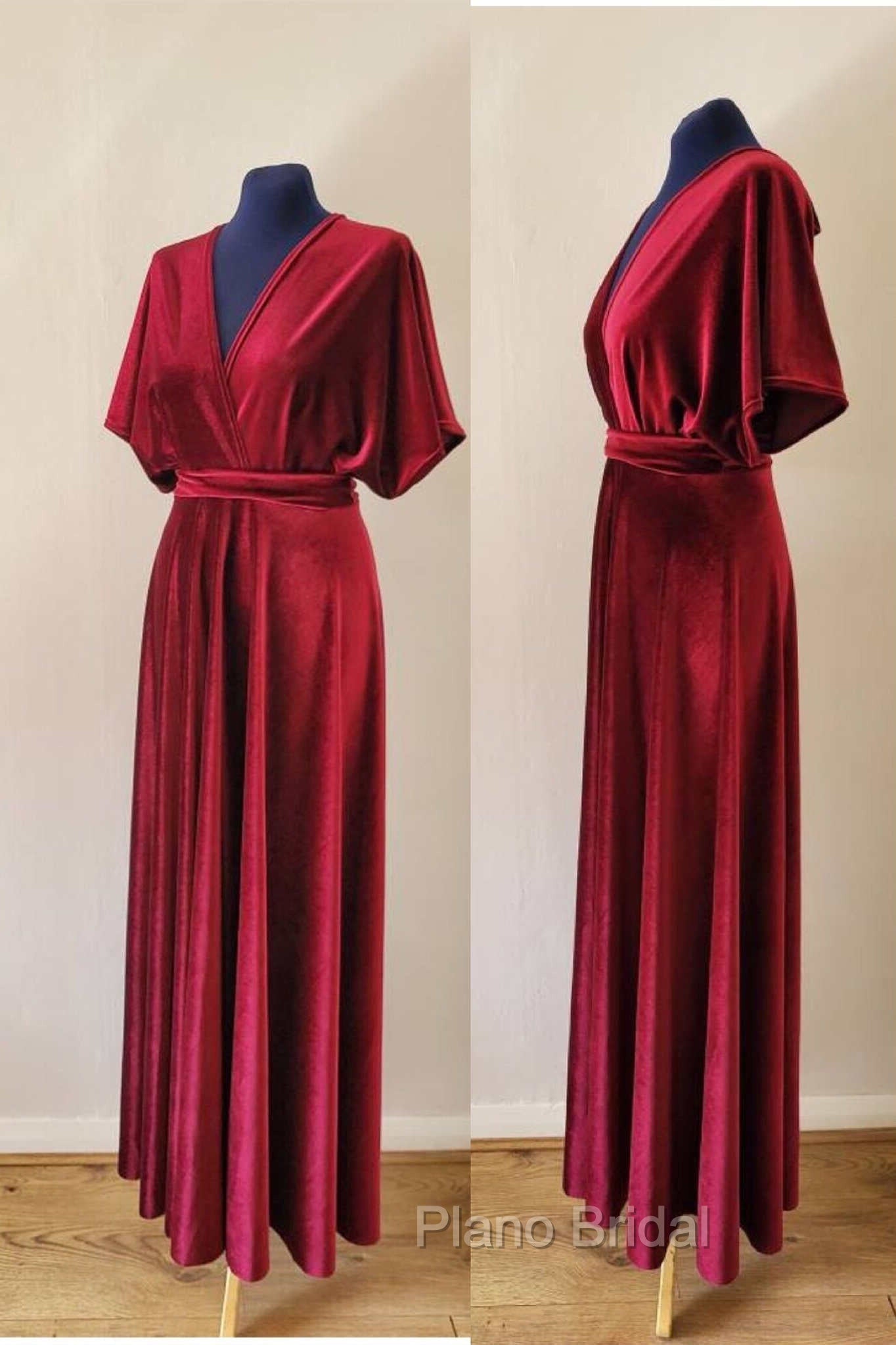 V-Neck Burgundy Velvet Long Bridesmaid Dresses Secondary image