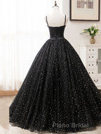 V Neck Glitter Black Long Formal Prom Dresses