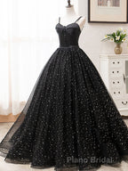 V Neck Glitter Black Long Formal Prom Dresses