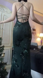 V Neck Green Formal Prom Dresses Formal Evening Gowns With Sequin Appliques