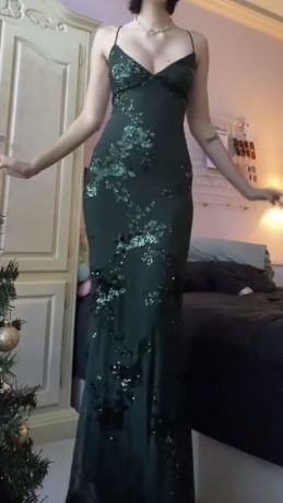 V Neck Green Formal Prom Dresses Formal Evening Gowns With Sequin Appliques
