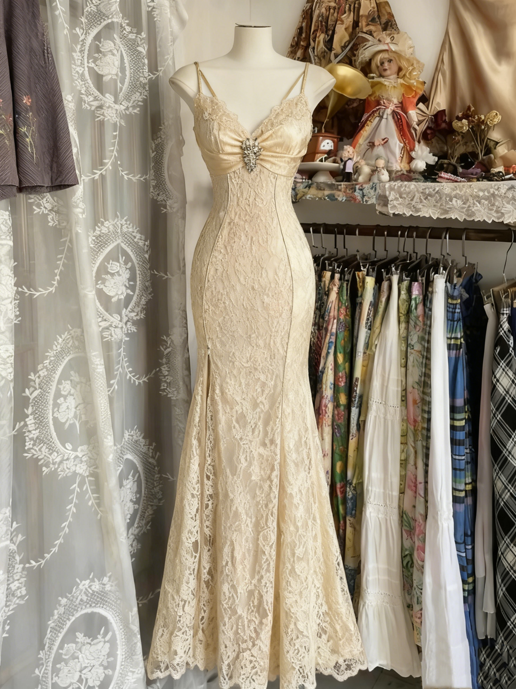 V Neck Lace Burgundy Formal Prom Dresses Vintage Mermaid Formal Evening Party Gown Birthday Dresses