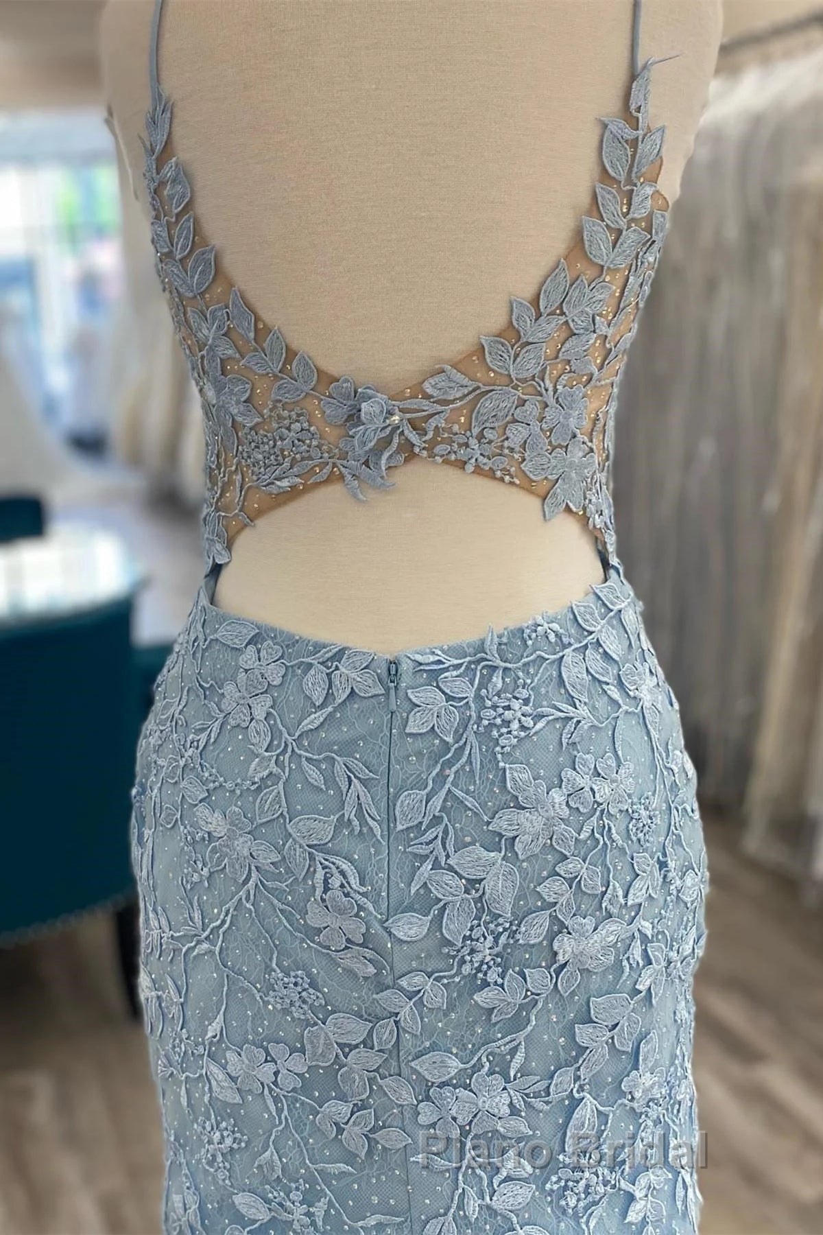 V Neck Light Blue Short Lace Formal Prom Dresses, Light Blue Short Blue Lace Graduation Homecoming Dresses Secondary image