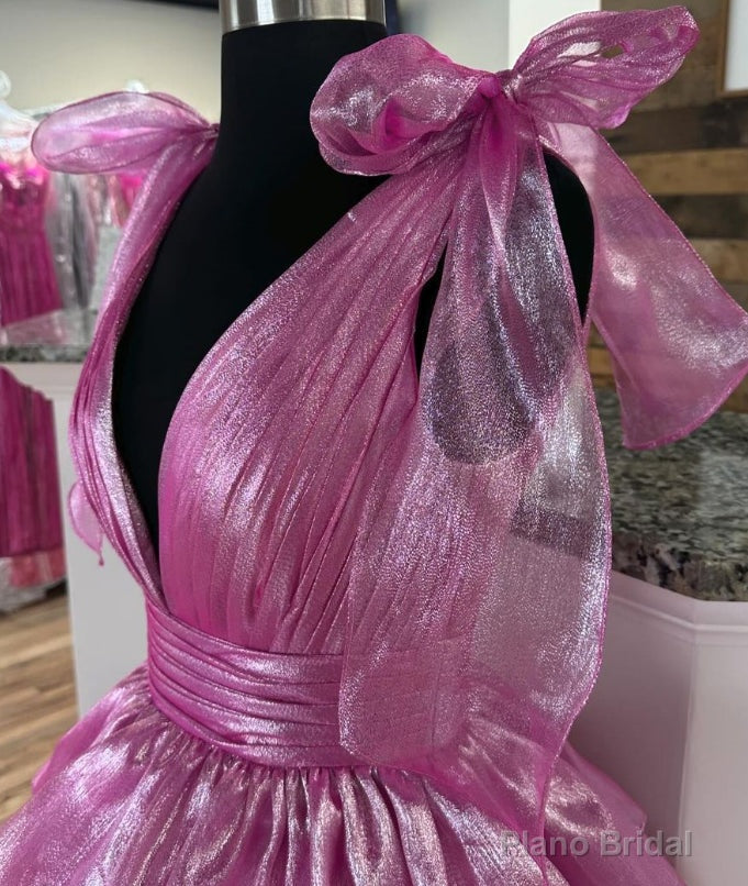 V-neck Long Prom Dress with Ruffle Skirt