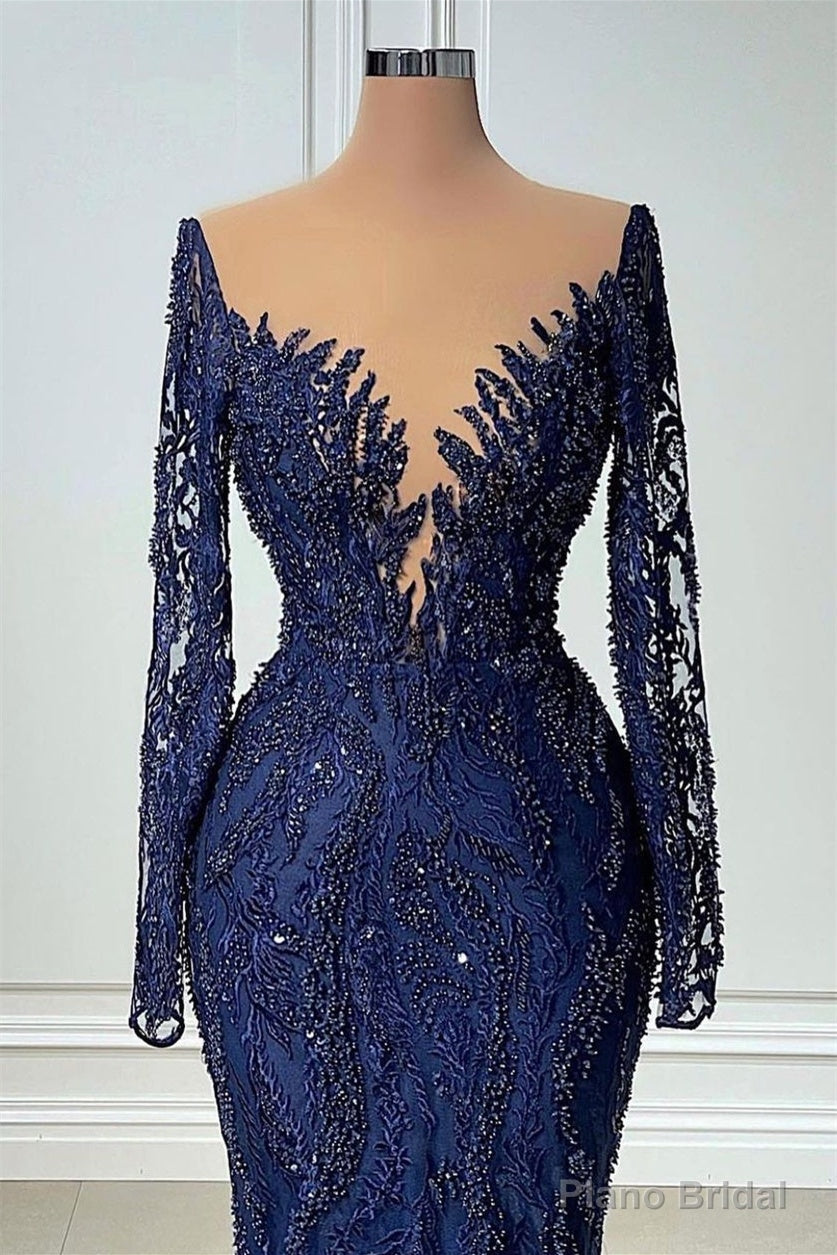 V-neck Mermaid Lace Floor-length Long Sleeve Sequined Prom Dress Secondary image