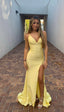 V Neck Mermaid Long Formal Prom Dresses Yellow Formal Dresses
