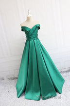 V Neck Off The Shoulder Long Satin Formal Prom Dresses Ball Gowns