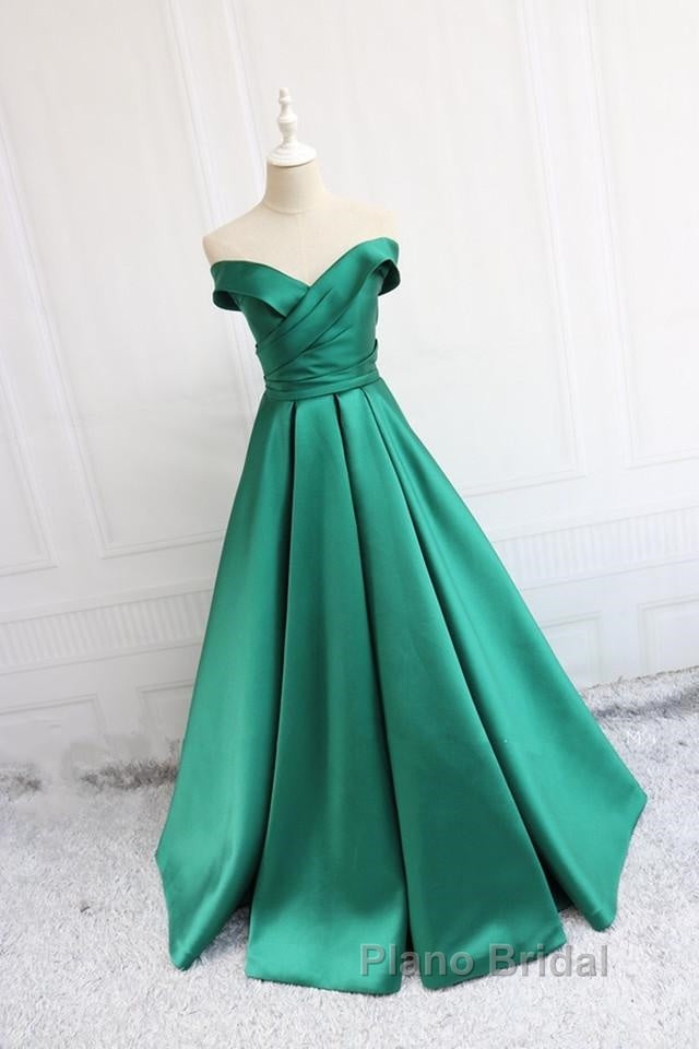 V Neck Off The Shoulder Long Satin Formal Prom Dresses Ball Gowns