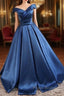 V Neck Off The Shoulder Long Satin Formal Prom Dresses Ball Gowns