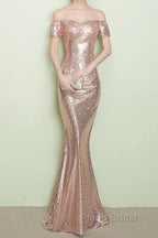 V-Neck Off The Shoulder Long Sequin Mermaid Bridesmaid Dresses