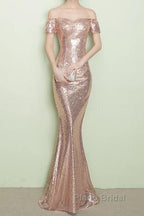 V-Neck Off The Shoulder Long Sequin Mermaid Bridesmaid Dresses