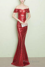 V-Neck Off The Shoulder Long Sequin Mermaid Bridesmaid Dresses