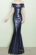 V-Neck Off The Shoulder Long Sequin Mermaid Bridesmaid Dresses