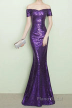 V-Neck Off The Shoulder Long Sequin Mermaid Bridesmaid Dresses
