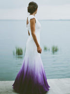 V Neck Ombre Formal Prom Dresses, A Line Wedding Party Gown