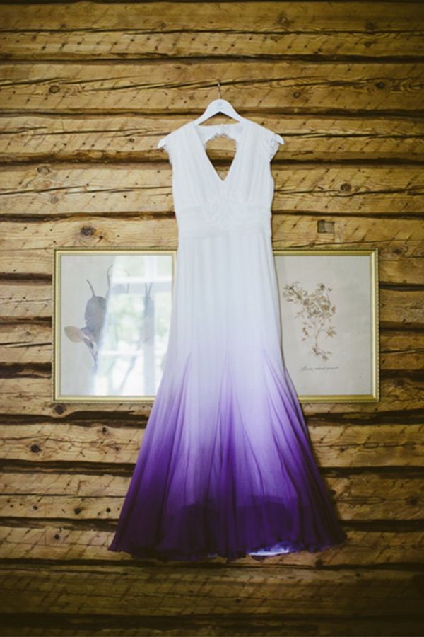 V Neck Ombre Formal Prom Dresses, A Line Wedding Party Gown
