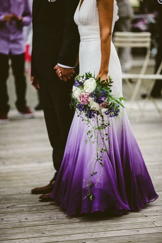 V Neck Ombre Formal Prom Dresses, A Line Wedding Party Gown