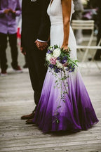 V Neck Ombre Formal Prom Dresses, A Line Wedding Party Gown