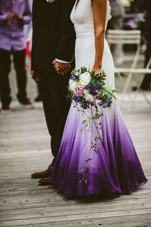 V Neck Ombre Formal Prom Dresses, A Line Wedding Party Gown