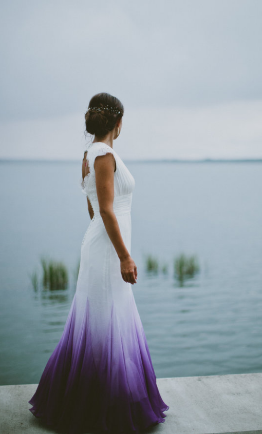 V Neck Ombre Formal Prom Dresses, A Line Wedding Party Gown