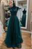 V Neck Open Back Dark Green Lace Beaded Long Formal Prom Dresses, Dark Green Lace Formal Dresses, Dark Green Formal Evening Dresses