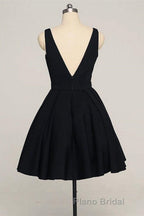 V Neck Open Back Short Black Formal Prom Dresses, V Neck Black Homecoming Dresses, Black Formal Evening Dresses