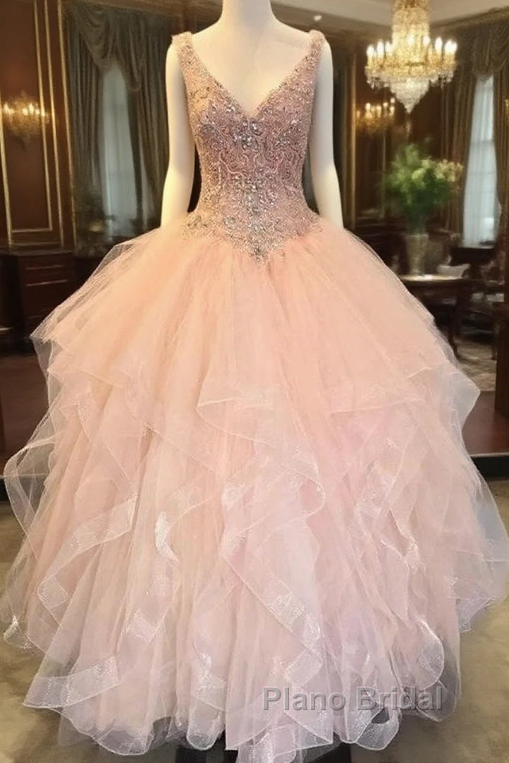 V Neck Organza Ruffles Ball Gown Quinceanera Dresses Main image