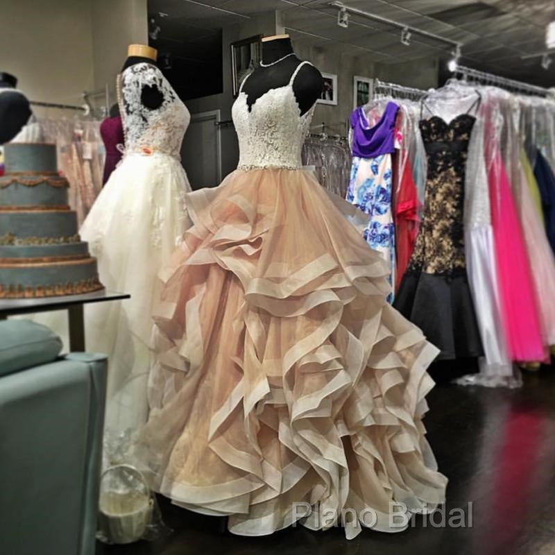 V Neck Organza Ruffles Champagne Wedding Dresses Ball Gown Ivory Lace Appliques Secondary image