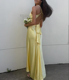 V-Neck Purple Satin And Floor Length Formal Prom Dresses Formal Evening Gown