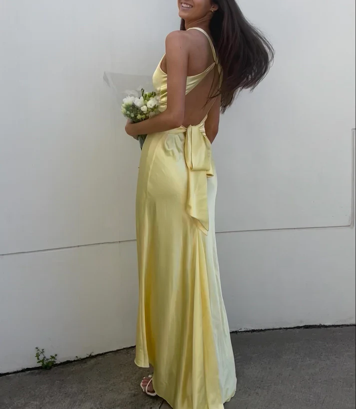 V-Neck Purple Satin And Floor Length Formal Prom Dresses Formal Evening Gown