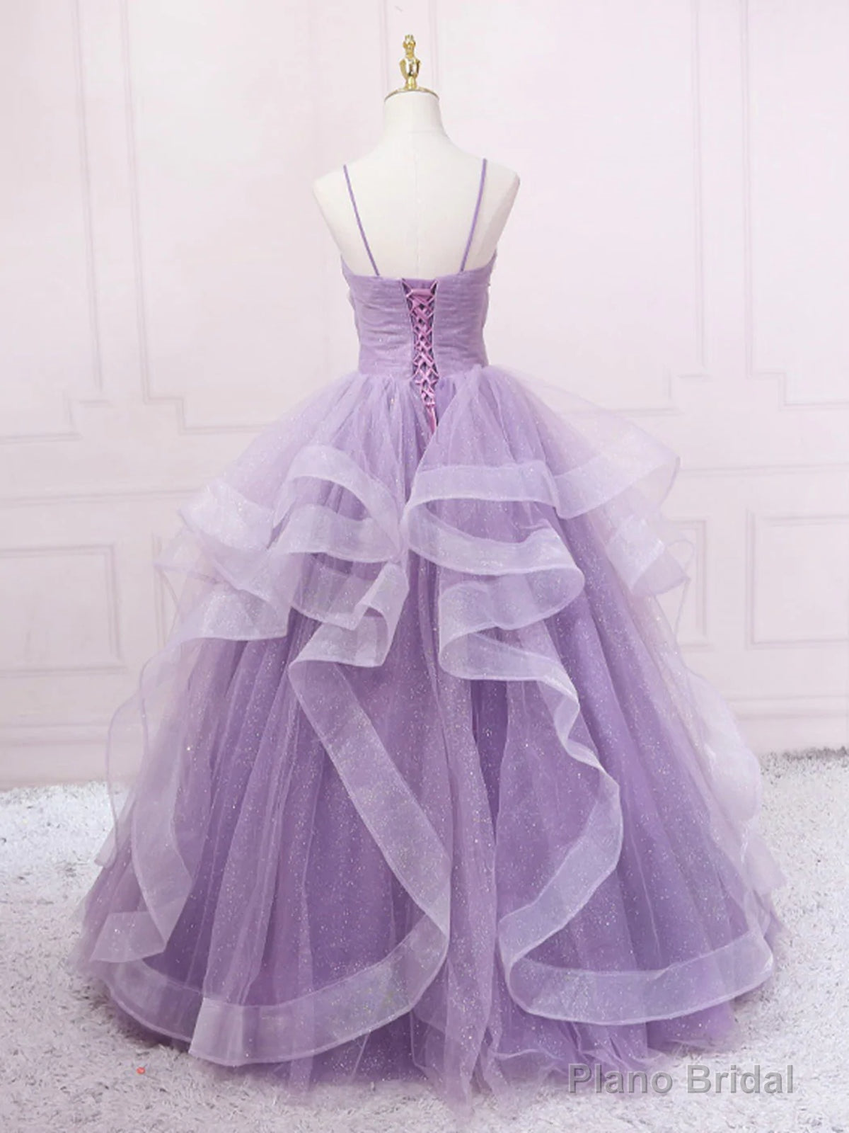 V Neck Purple Sequin Long Prom Dress, Purple V Neck Long Formal Evening Dresses Secondary image