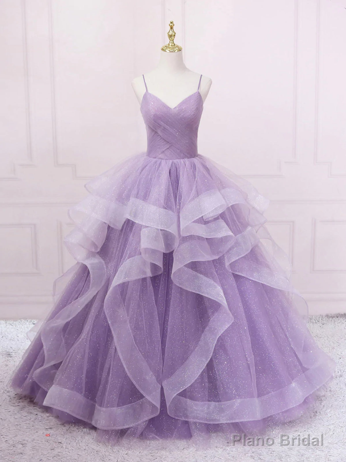 V Neck Purple Sequin Long Prom Dress, Purple V Neck Long Formal Evening Dresses Main image