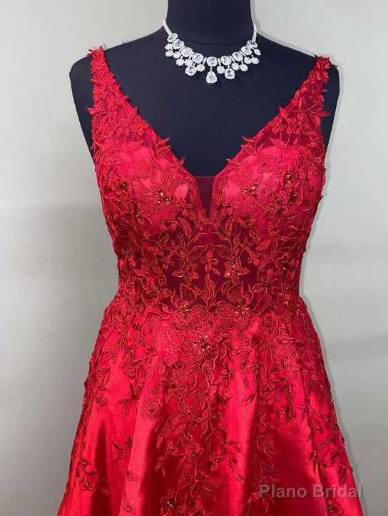 V-neck Red Long Prom Dress with Lace and Beading Secondary image
