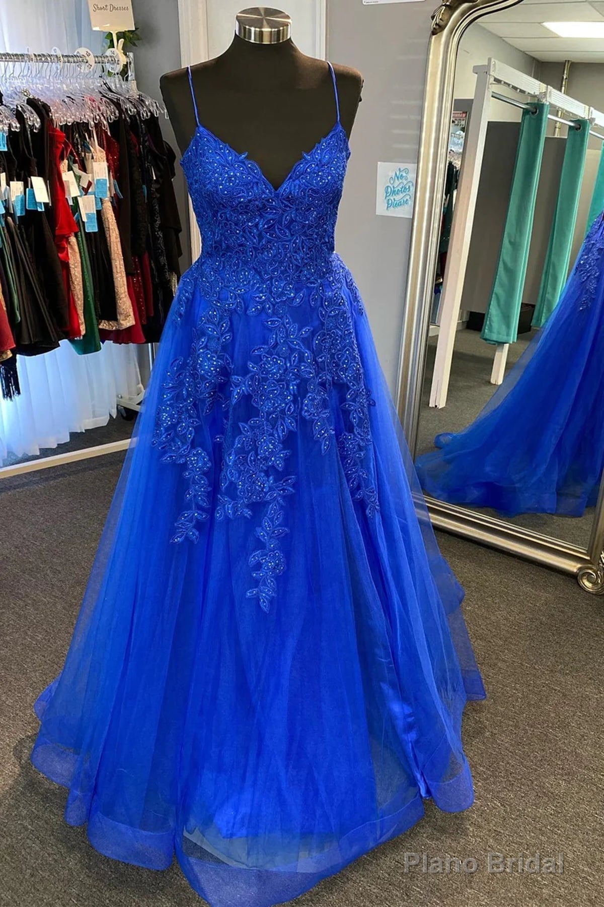 V Neck Royal Blue Lace Prom Dresses,  V Neck Royal Blue Lace Formal Evening Dresses Main image