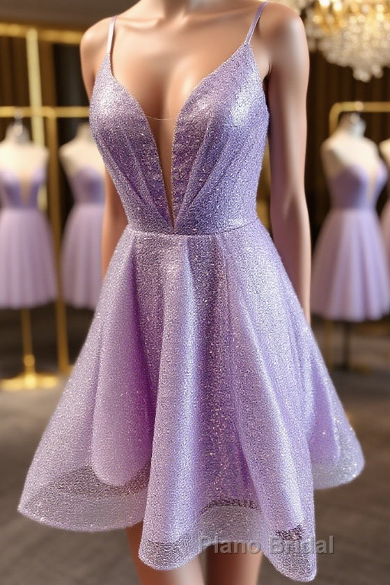 V Neck Short Purple Formal Prom Dresses, Short V Neck Purple Formal Homecoming Dresses Main image