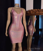 V-neck Spaghetti Shinning Mini Homecoming Dresses