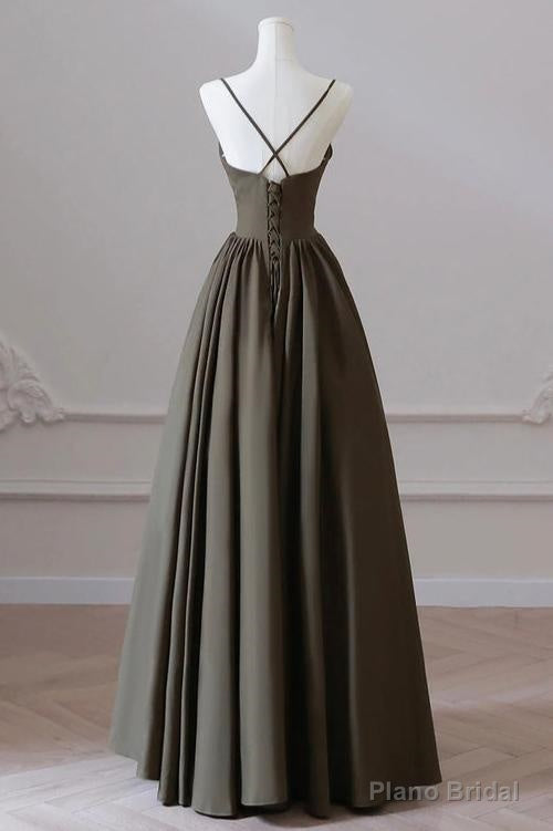 V-neck Spaghetti Strap Floor Length Prom Dress A-Line Backless Evening Party Dress