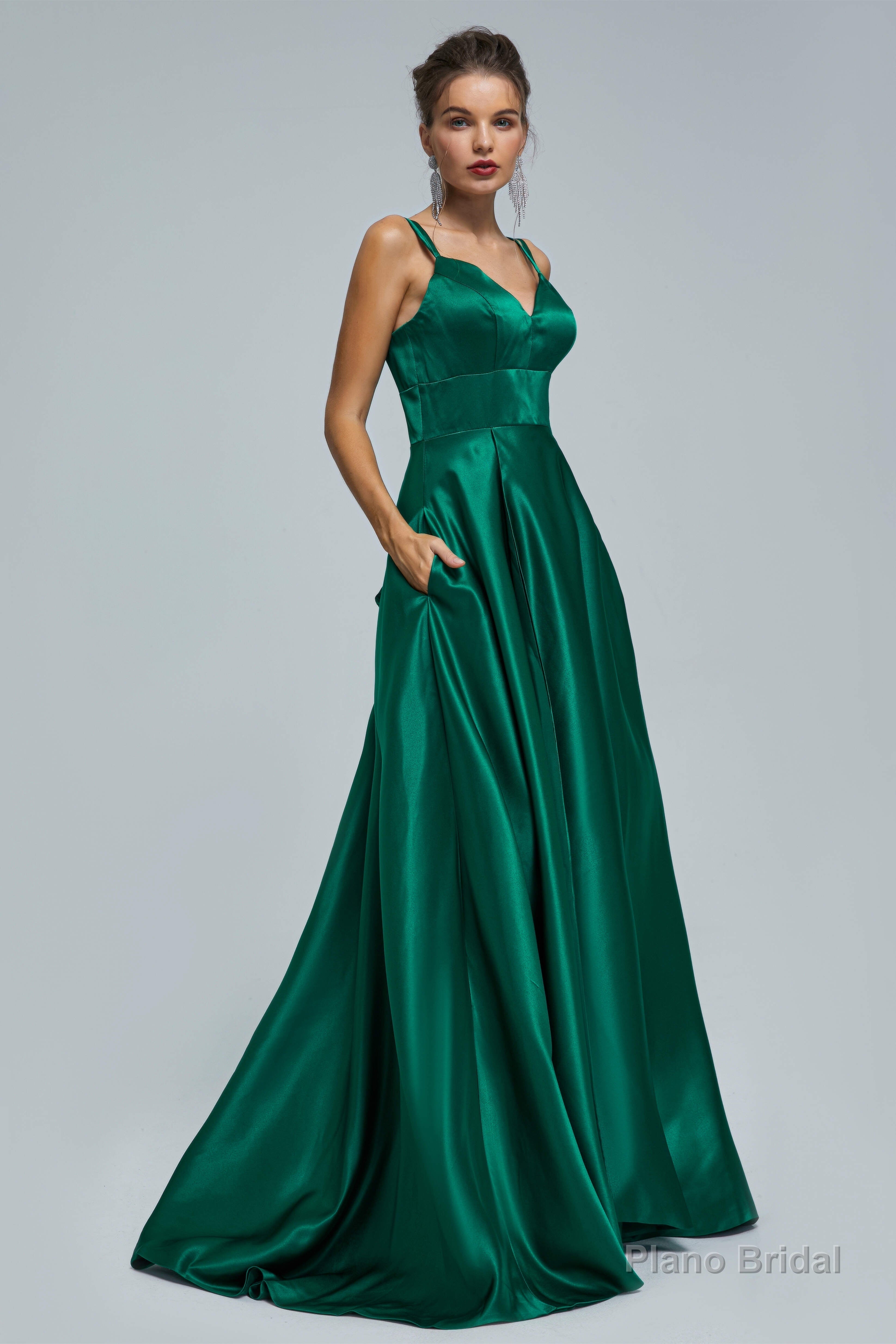 V-Neck Spaghetti Strap with Pocket Side Slit Special Long Prom Dresses Secondary image