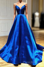 V-Neck Spaghetti Straps Criss-Cross Back Formal Prom Dresses Formal Dresses