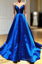 V-Neck Spaghetti Straps Criss-Cross Back Formal Prom Dresses Formal Dresses