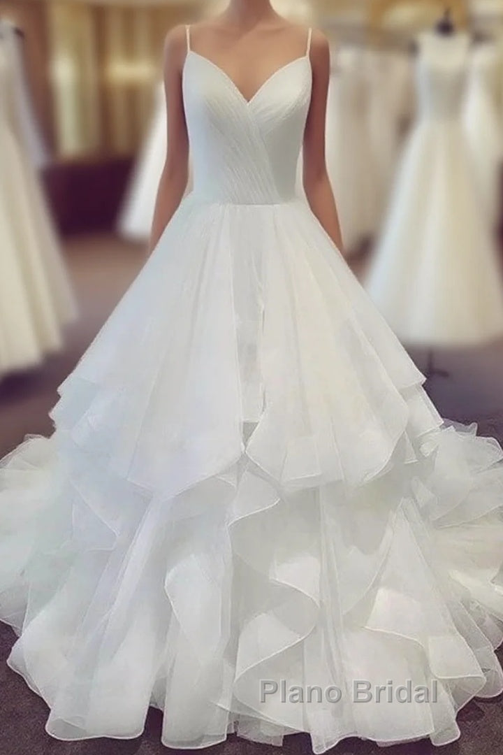 V Neck Spaghetti Straps Long Wedding Dresses