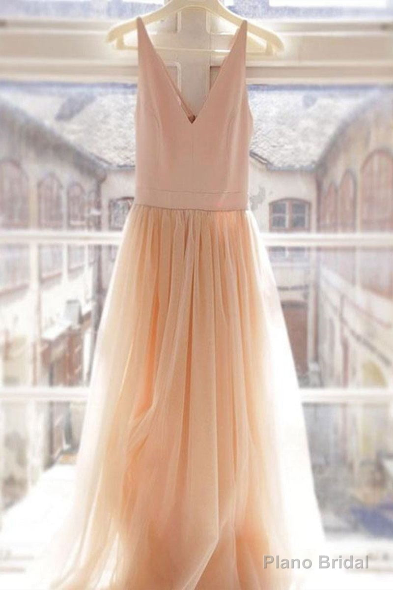 V Neck Tulle Beach Wedding Dresses,A Line V Neck Formal Dresses Main image