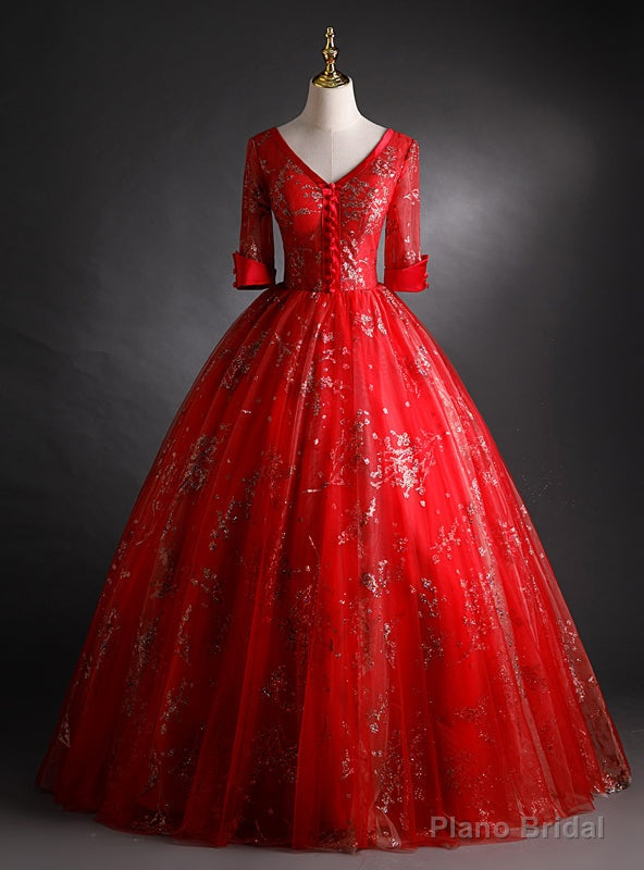 V-neck Tulle Sequins Short Sleeve Quinceanera Dress Main image