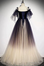 Velvet and Gradient Tulle Long Party Dress, Straps Long Evening Gown