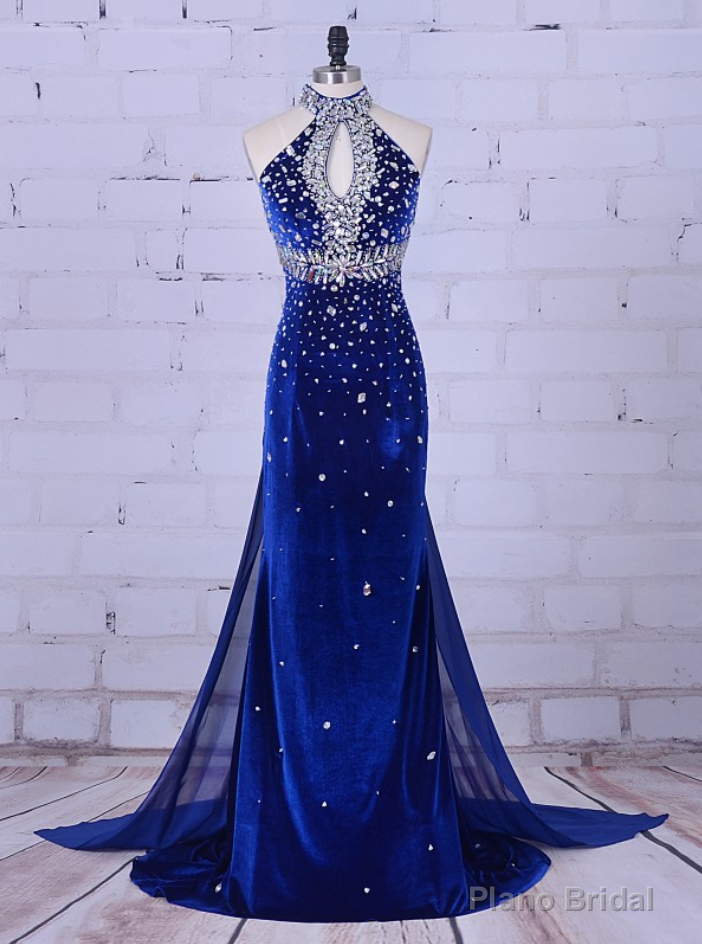 Velvet Prom Dresses High Neck Crystal For Formal Dress Women Wedding Party Main image