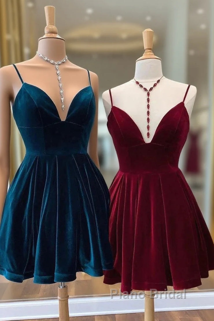 Velvet Short Homecoming Dresses Tie Back Straps Winter Formal Dresses Main image