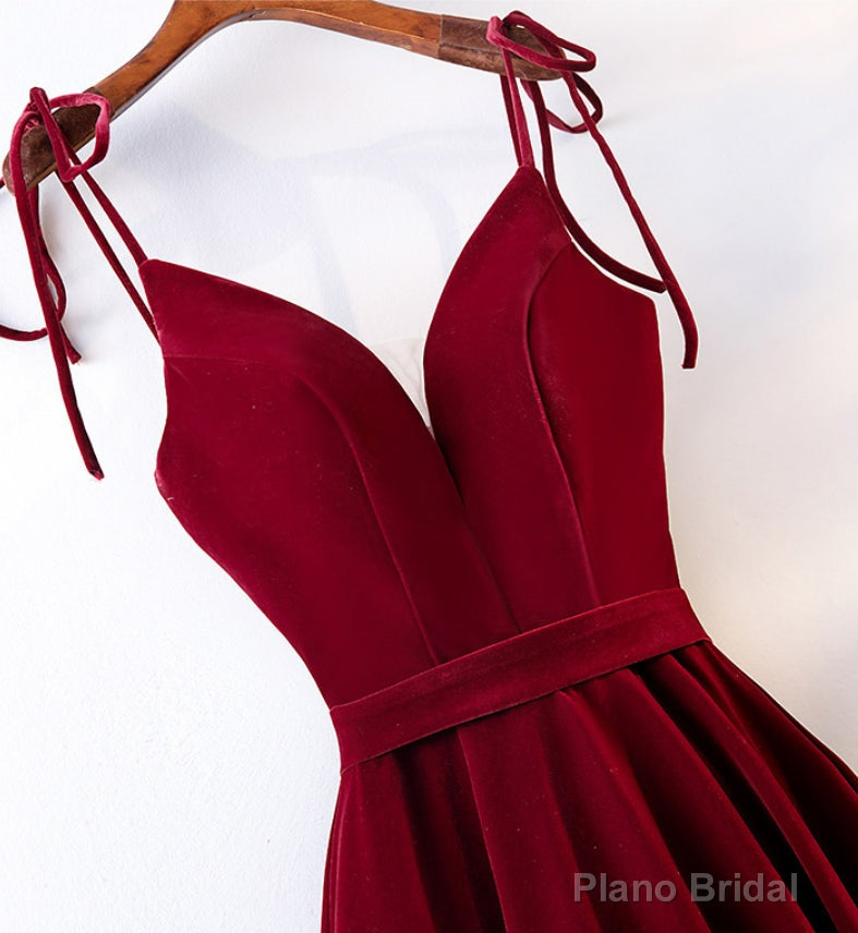 Velvet Straps Long V-neckline Long Party Dress, Velvet Bridesmaid Dresses Secondary image