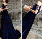 Velvet Straps Long V-neckline Long Party Dress, Velvet Bridesmaid Dresses