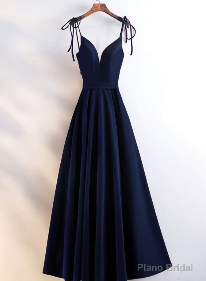 Velvet Straps Long V-neckline Long Party Dress, Velvet Bridesmaid Dresses